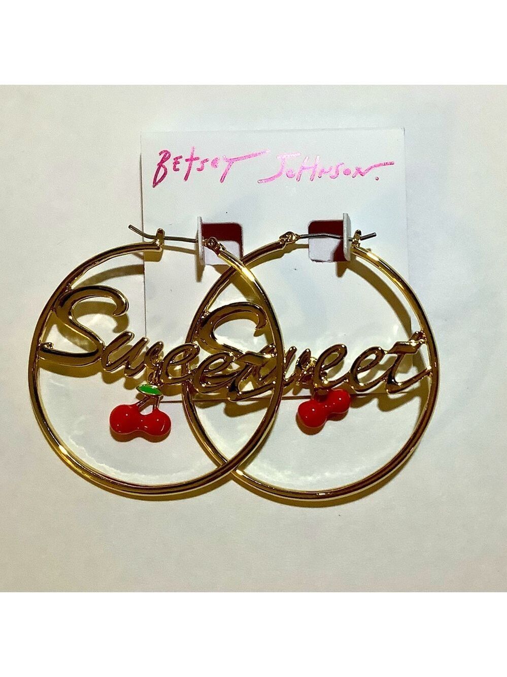 Betsey Johnson Sweet Cherry Charm Hoop Earrings New
